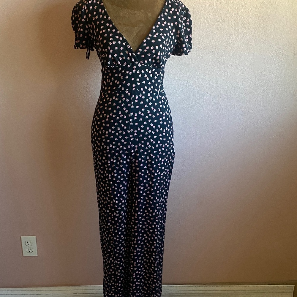 FREE PEOPLE Black Jumpsuit with Pink and White Floral Design